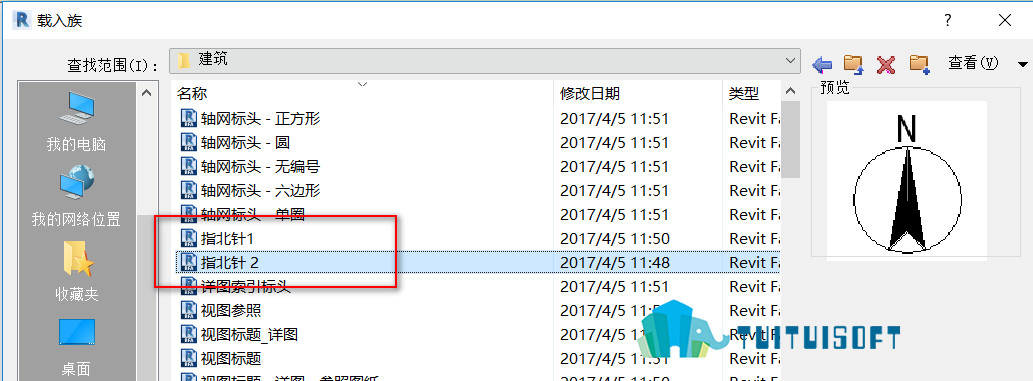 腿腿教学网-revit中指北针如何添加