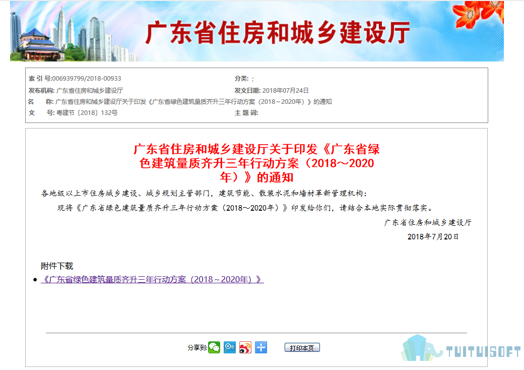 通知.jpg 腿腿教学网-BIM政策风向标——广东省-《关于印发<广东省绿色建筑量质齐升三年行动方案(2018~2020年)>的通知》