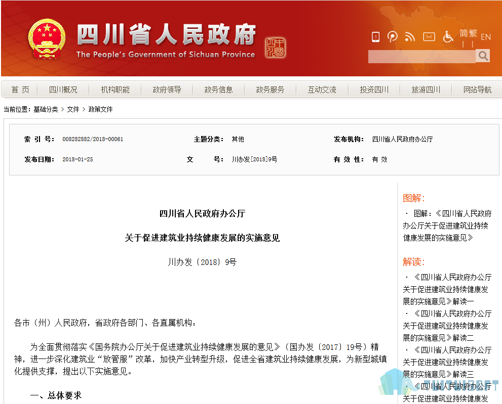 腿腿教学网-BIM政策风向标——四川省-《四川省人民政府办公厅关于促进建筑业持续健康发展的实施意见》