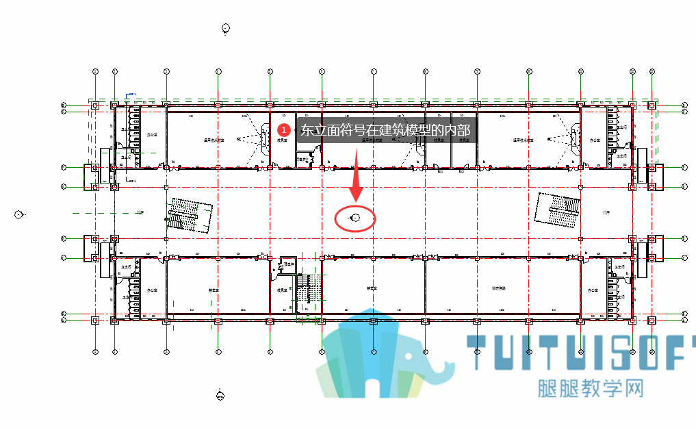 01东立面符号在建筑模型的内部.png