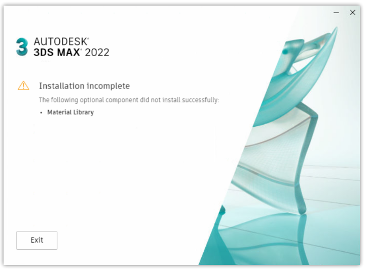 image.png 腿腿教学网-Autodesk2022安装不完整怎么办?由于Material Library安装失败,安装3ds Max 2022时显示“安装不完整”