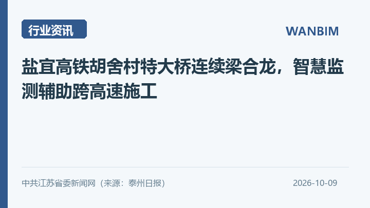 盐宜高铁胡舍村特大桥连续梁合龙,智慧监测辅助跨高速施工资讯概览