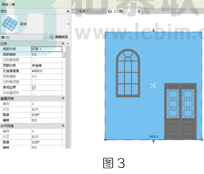 腿腿教学网-BIM教程 | 在Rzevit中幕墙上如何自由放置门窗的方法图文教程